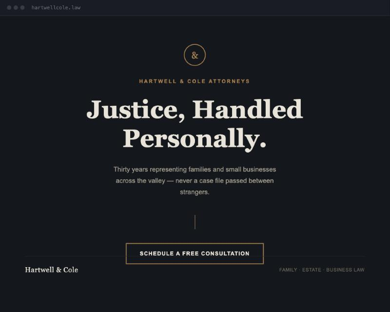 Example law firm website design — formal, centered, serif typography